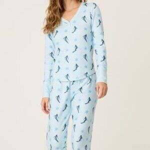 PJ Salvage Ski Snowflake Pajamas 2 PC Top & Joggers Peachy Blue Size Large NEW